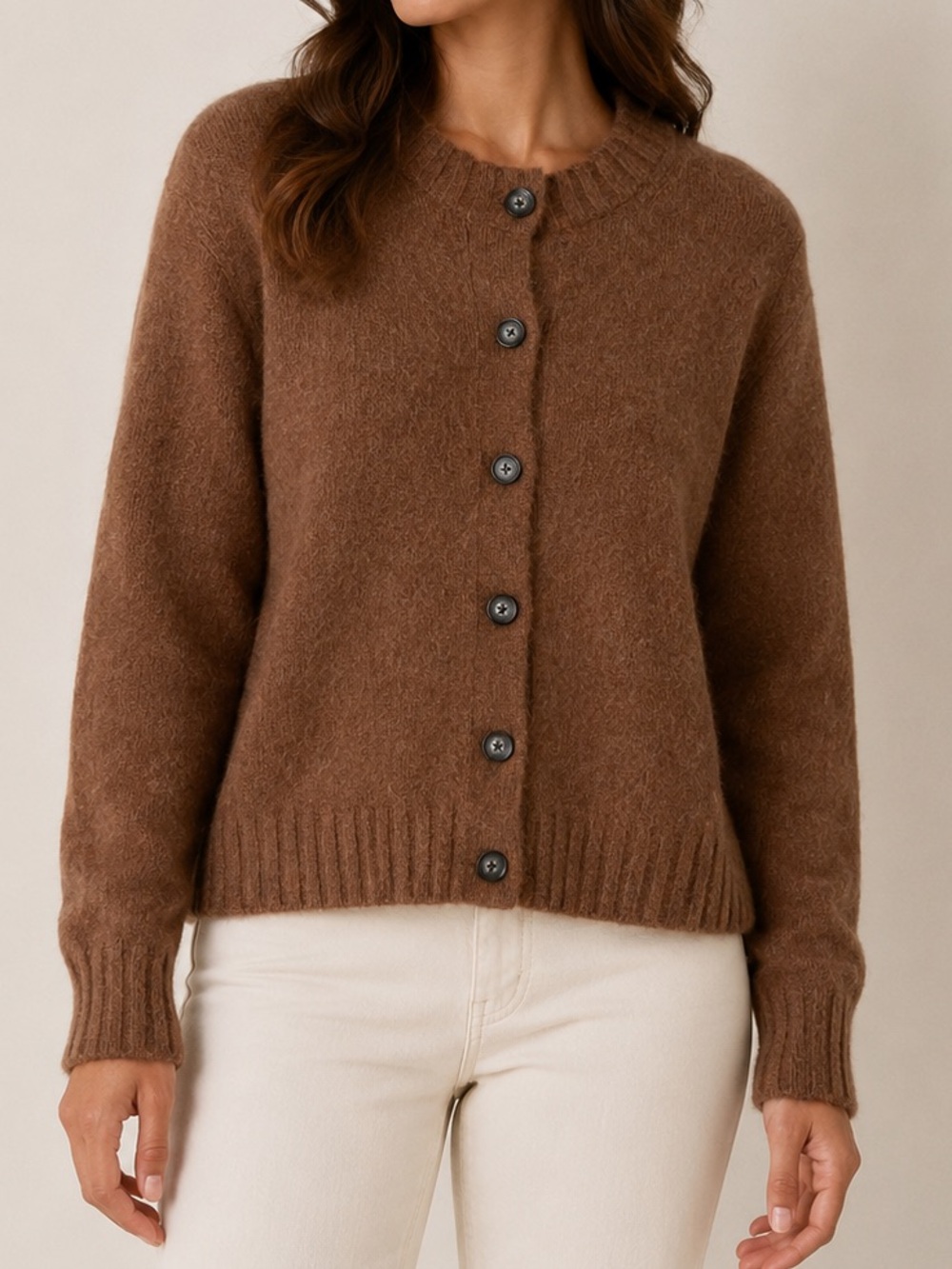 Everlane Alpaca Blend Brown Crewneck Button Front Soft Knit Cardigan Sweater - Picture 9 of 9